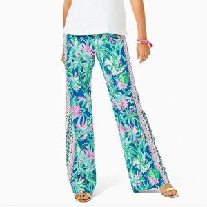 Lilly Pulitzer Bal Harbour Mid Rise Palazzo Pant Macaw Blue Sweet Escape Large